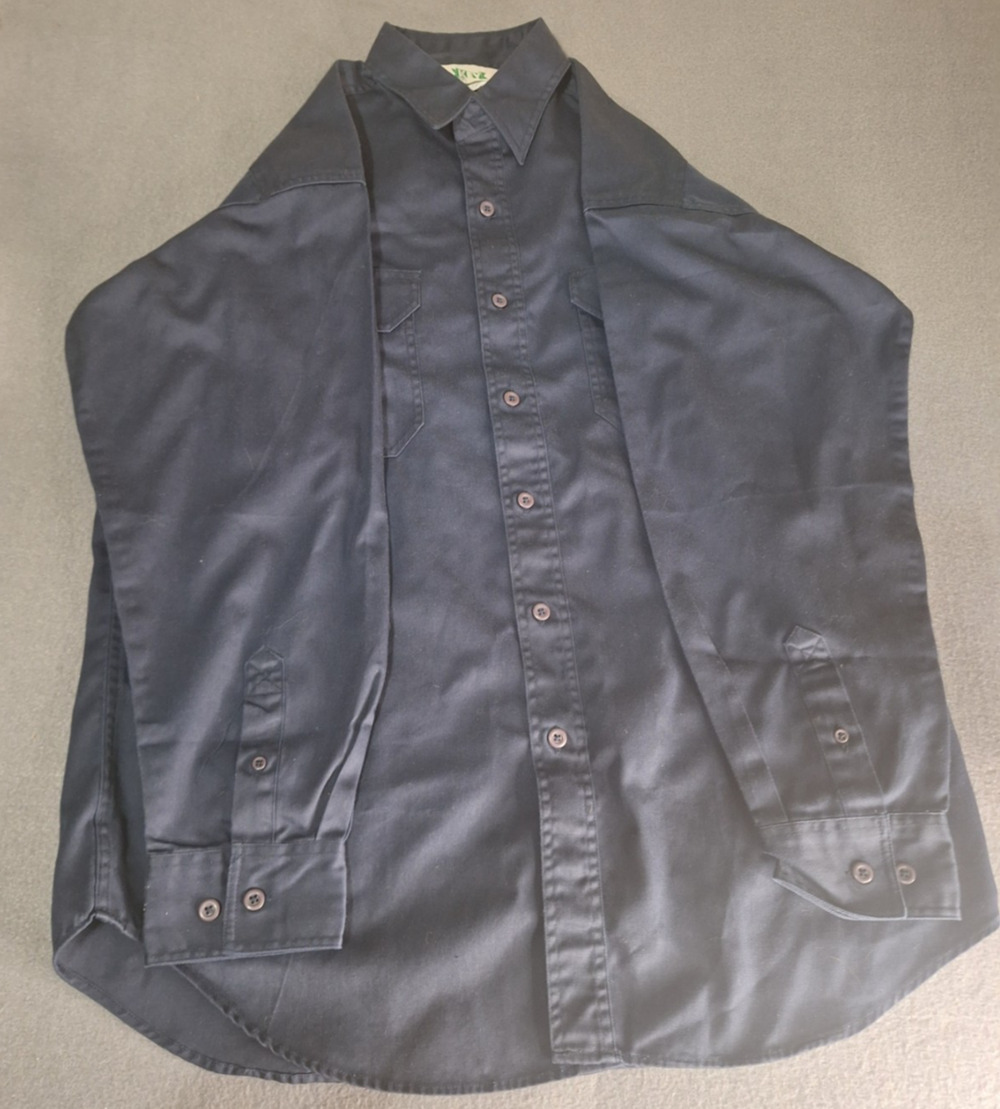 Vintage KEY Mens Workwear Navy Blue Long Sleeve Shirt Large/Reg Excellent Cond
